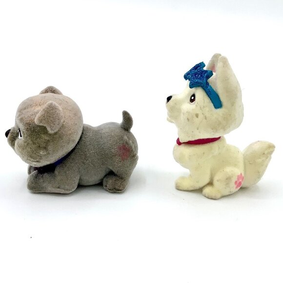 Miniature Flocked Dogs Figures Animal Puppies & Basket 1 1/4”-1 1/2” Lot Of 3 - Picture 6 of 15